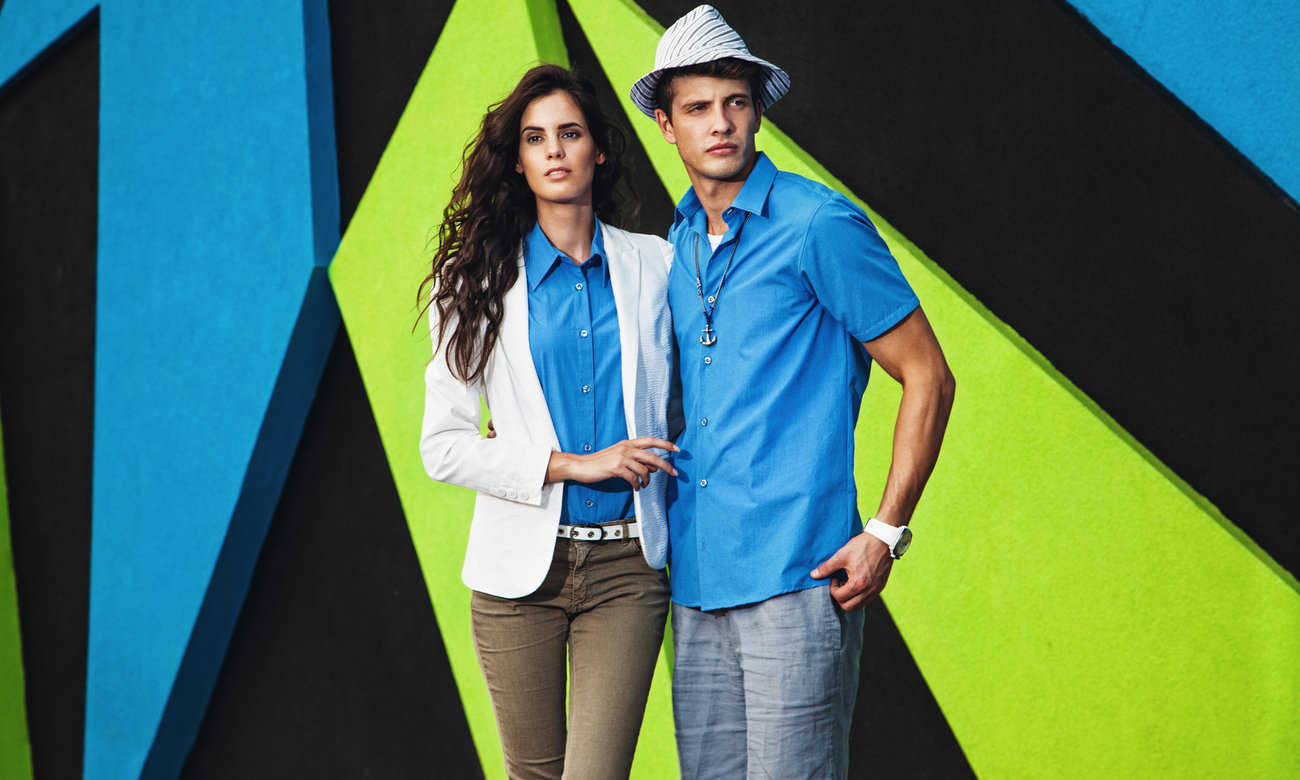Hemden-Blusen Kurzarm ST-501 Azurblau Fashion