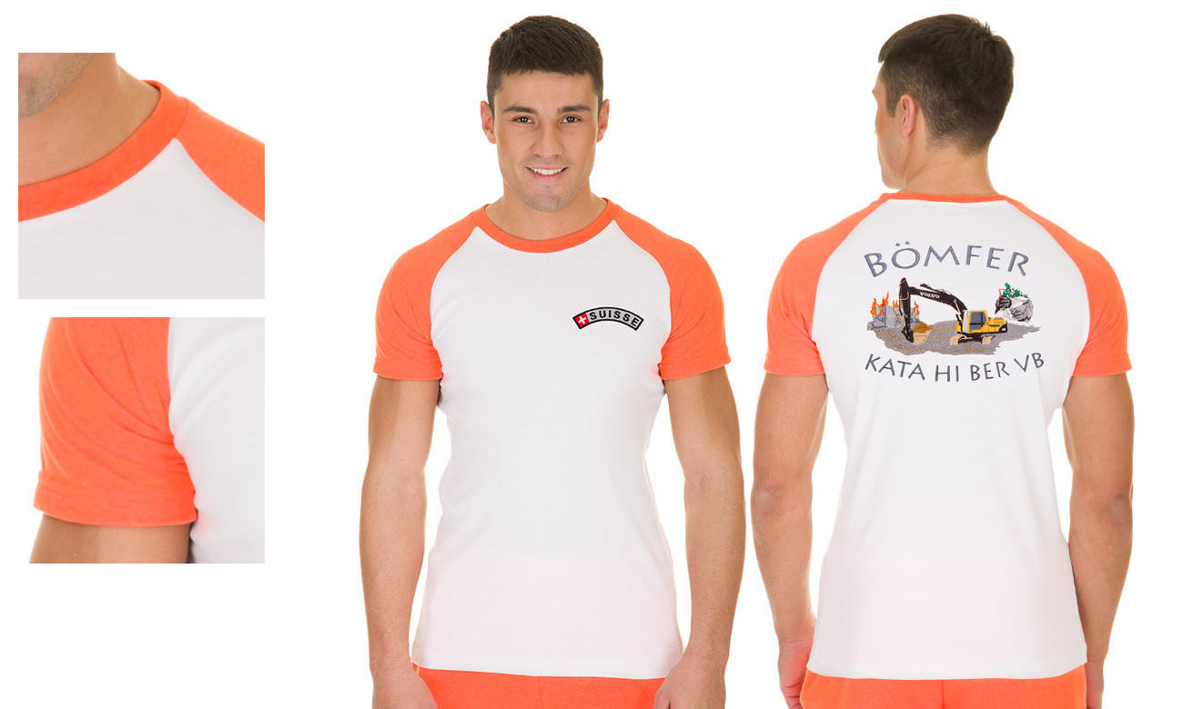 Raglan-Shirts ST-110 Weiss-Neon Orange Herren