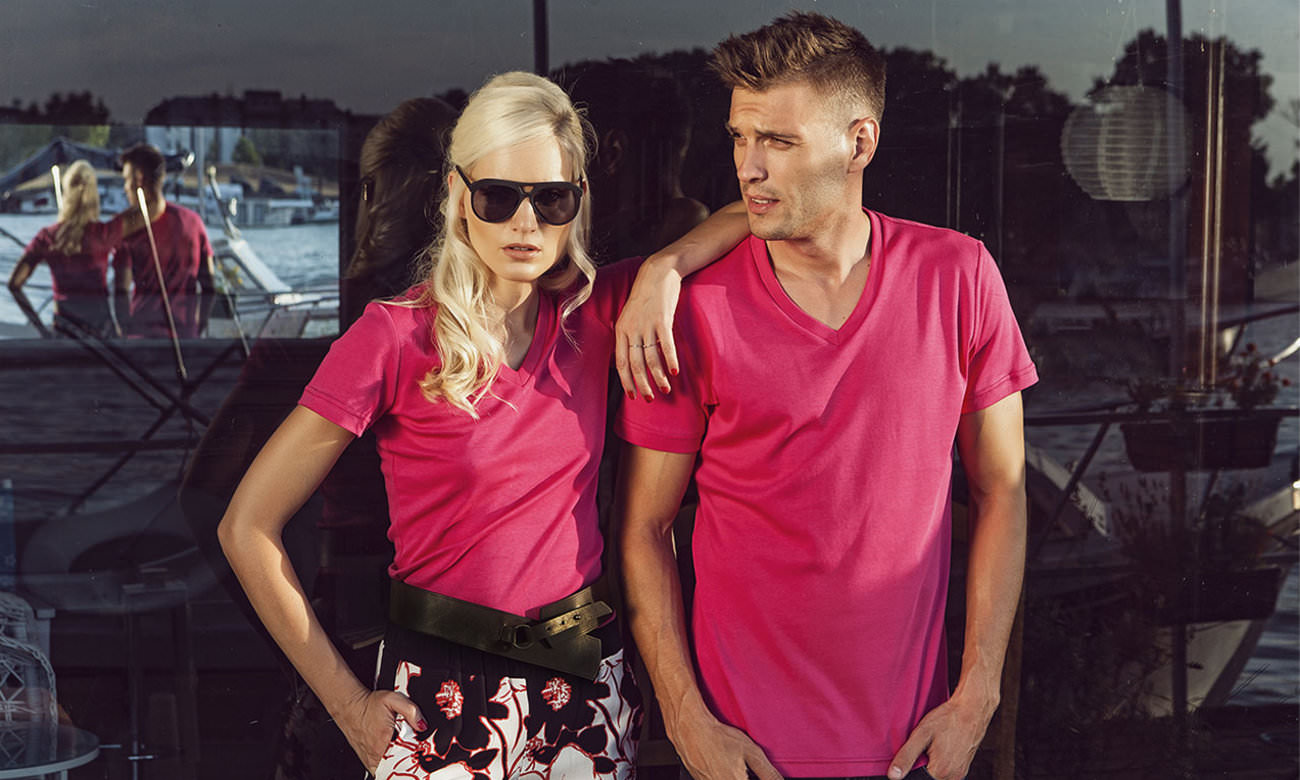 T-Shirts V-Ausschnitt Kurzarm ST-105 Pink Fashion
